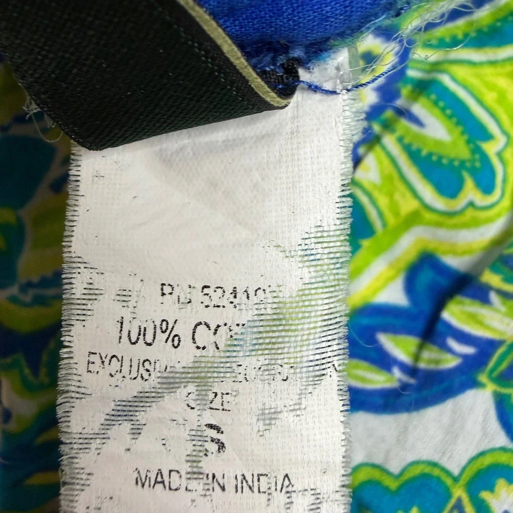 Lauren Ralph‎ Lauren Blue Green Paisley Cotton Empire Waist V-Neck Dress Small